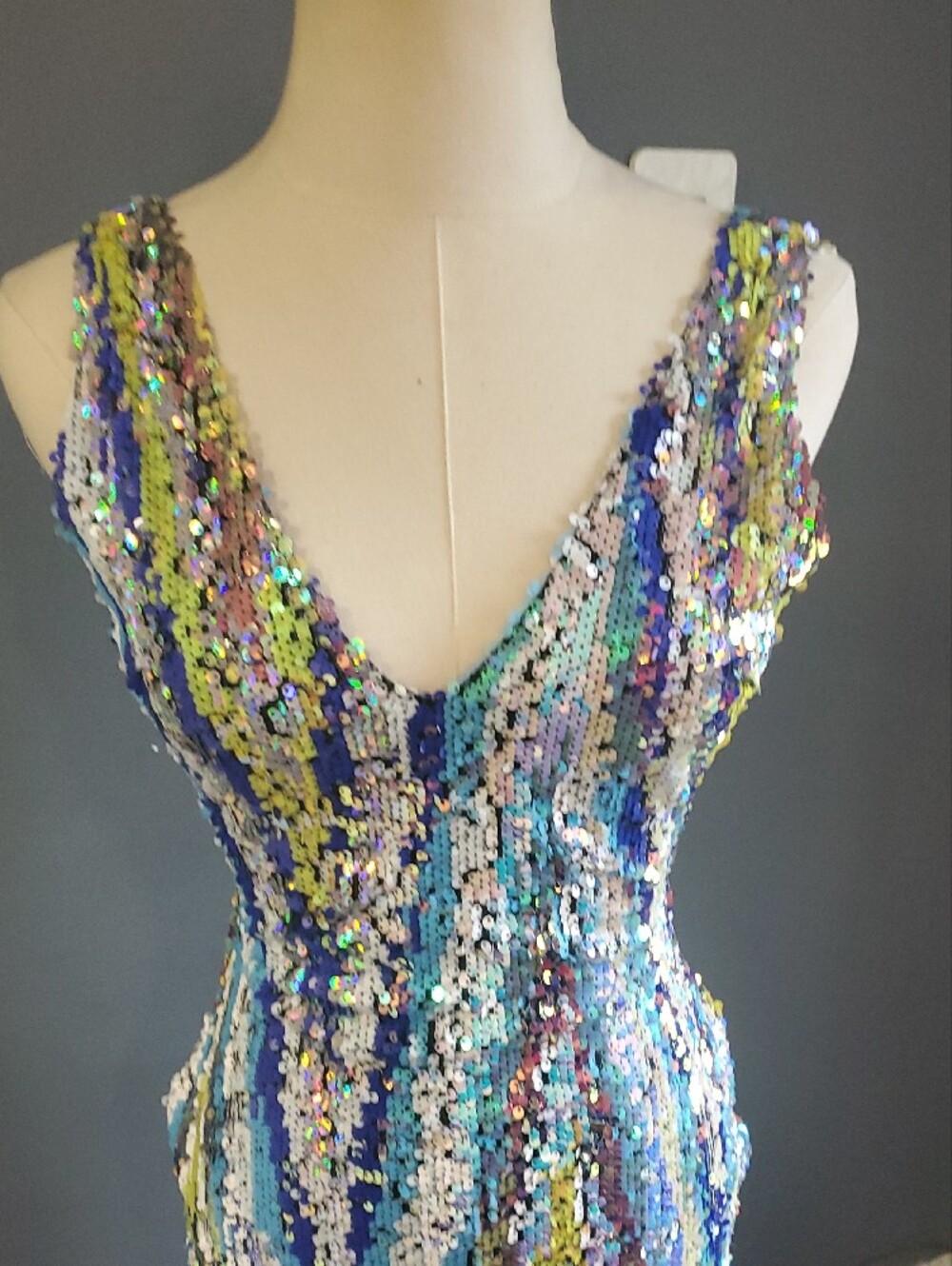 Angel Brinks Multicolor Sequin V-Neck Glitter Sparkle Embellished Dress Size M - Picture 3 of 13